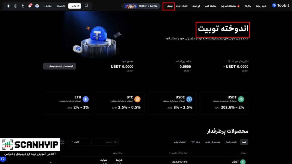 صرافی توبیت فارسی Toobit Persia برای ایرانیان 22 بخش مالی اندوخته و کسب درآمد از دارایی (Earn)