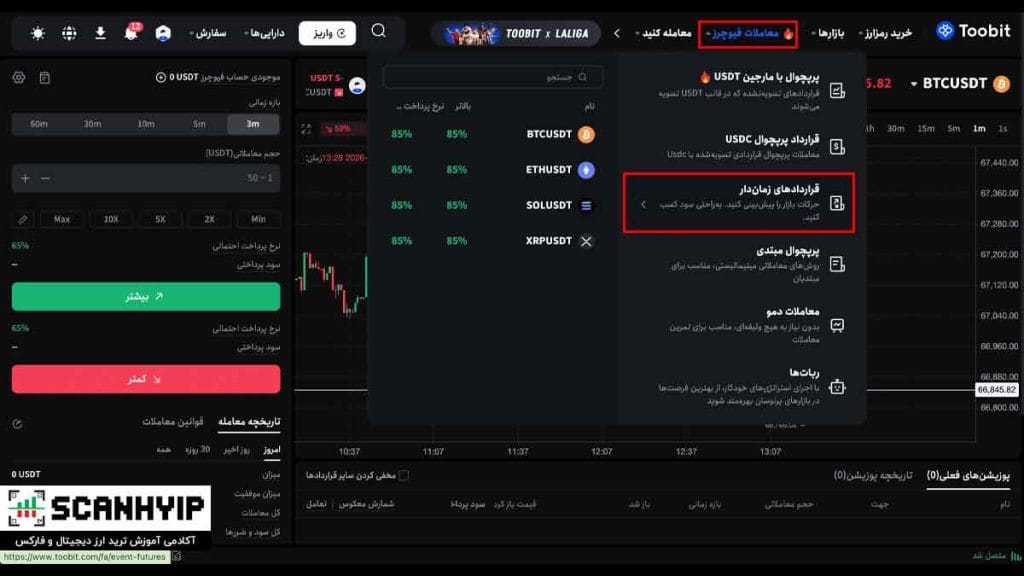 صرافی توبیت فارسی Toobit Persia برای ایرانیان 16 قراردادهای زماندار توبیت (Event Contracts Order)