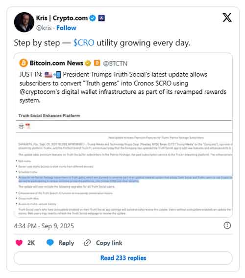 ترامپ مدیا توکن اختصاصی را کنار گذاشت؛ همکاری با $CRO کلید خورد