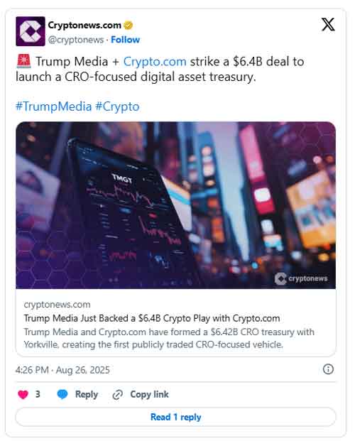 ترامپ مدیا توکن اختصاصی را کنار گذاشت؛ همکاری با $CRO کلید خورد