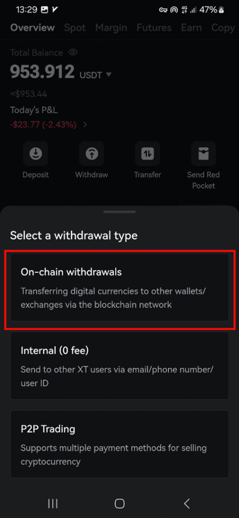 نحوه برداشت از صرافی ایکس تی