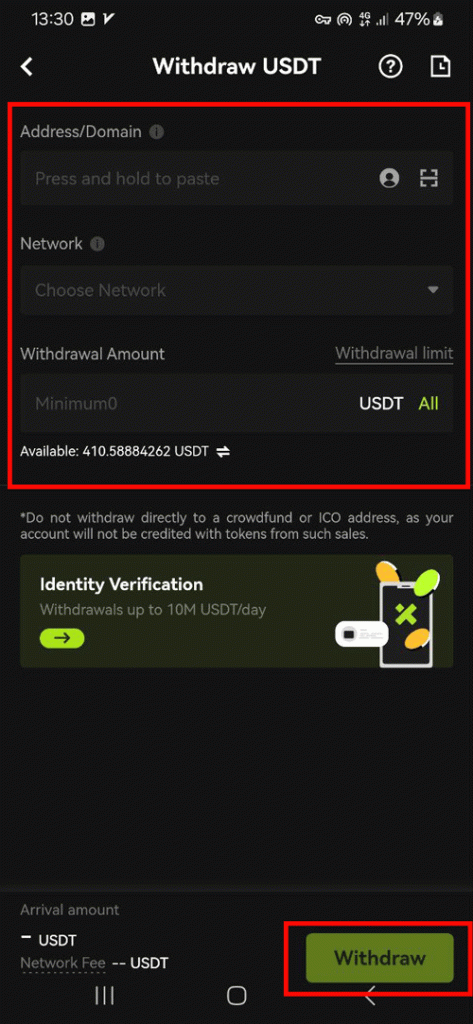 نحوه برداشت از صرافی ایکس تی