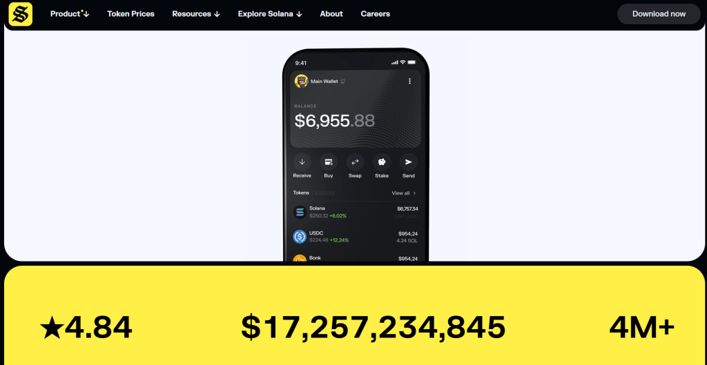 ظاهر کیف پول سول‌فلر (Solflare)