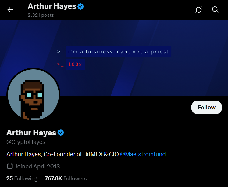 آرتور هیز (Arthur Hayes) کیست؟ 4 آرتور هیز در توییتر (X)