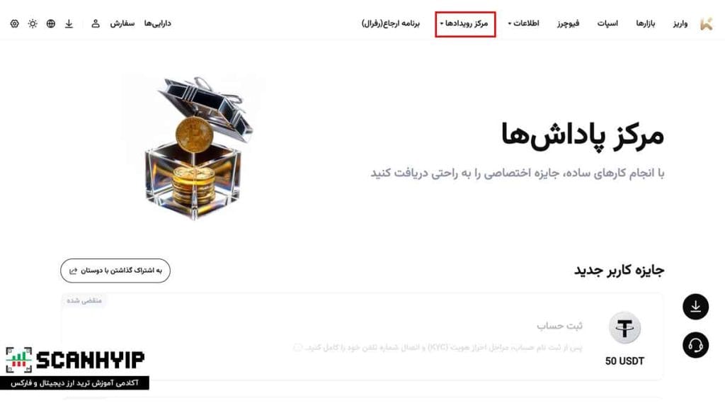 مرکز پاداش‌ها صرافی کی سی ایکس