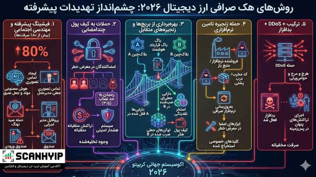هک صرافی ارز دیجیتال ۲۰۲۶: بزرگترین هکها + راه پیشگیری 3 انواع روشهای هک صرافی ارز دیجیتال در ۲۰۲۶