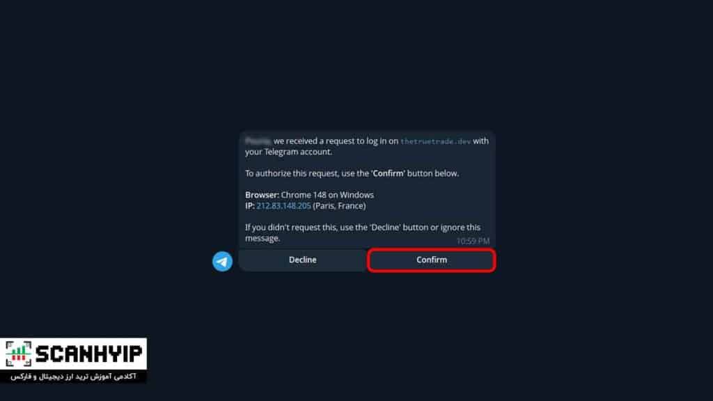 ثبت‌نام با تلگرام در thetruetrade درخواست تأیید حساب تلگرام